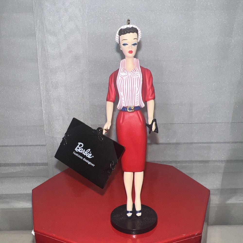 Hallmark Barbie Ornament Set BUSY GAL 2001 VTG 8th in Series Brunette Ponytail